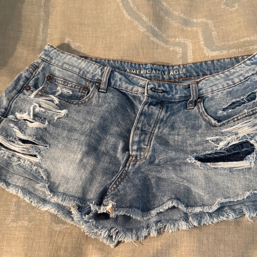 American Eagle Outfitters Distressed Light Blue Denim Cutoff Shorts